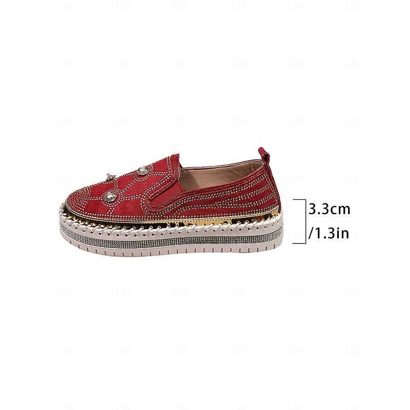 Women's Red Slip-On Platform Sneakers with Rhinestone Studs and Metallic Detailing - Stylish Casual Shoes for Women Perfect for Nightlife Party Outfits4