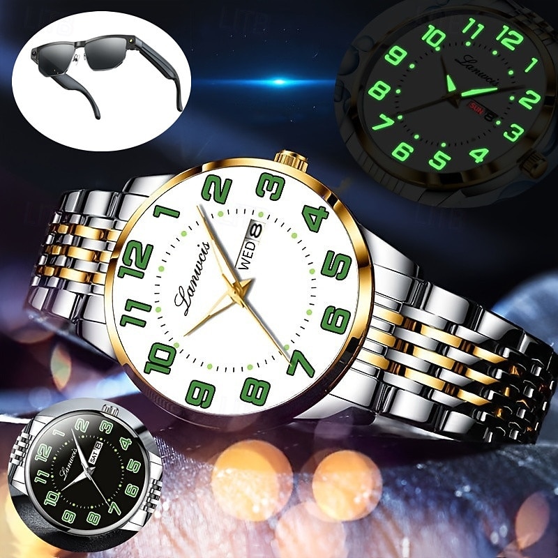 The New Stainless Steel Digital Large Dial Fashionable Men'S Business Watch With Ipx7 Water Resistance Luminous Calendar Day Display Casual Quartz Watch Simple And Versatile Men'S Sports Wristwatch