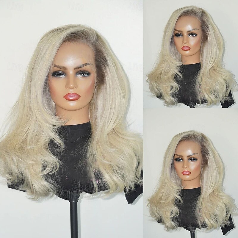 Brazilian Virgin Hair Free Part Glueless 5x5 Lace Closure Wigs 13x4 Lace Front Human Hair Wig Pre-Plucked For Women Wavy Ombre Ash Blonde Wig with Baby Hair