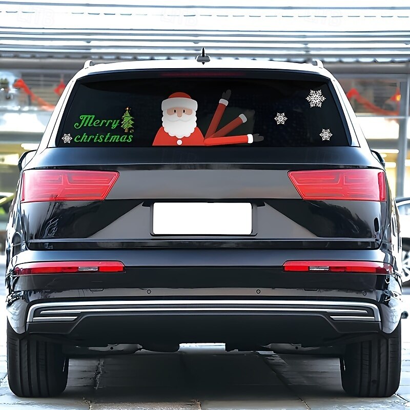 1Pcs Santa Claus Christmas Car Rear Window Decal - Waterproof Vinyl Sticker for Wiper Fit Glass Decoration3