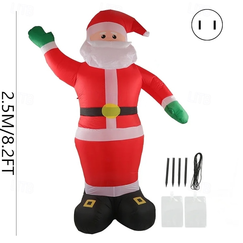 1 Pc 2.5M/8.2FT Christmas Green Hand Standing Santa Claus LED Inflatable Air Model Indoor and Outdoor Gathering Courtyard Lawn Atmosphere Decorative Light EU/US/UK/AU Plug2