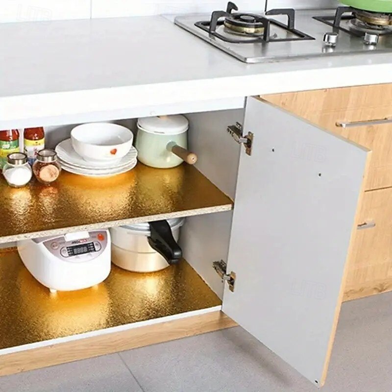 2 Rolls Kitchen Backsplash Stickers,Aluminum Foil Self Adhesive Wallpaper – Heat Resistant 450°F, Oil-Proof, Waterproof, Easy to Cut for Cabinets, Stove, Countertops3