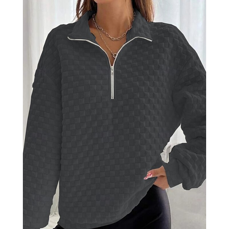 Women's Pullover Sweatshirt Plain Casual Long Sleeve Half Zip Regular Tops Home Street Half Zip Black White Blue Gray Fall Winter