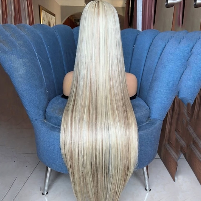 Remy Human Hair 5x5 Closure 13x4 Lace Front Wig Middle Part Brazilian Hair Straight Blonde Multi-color Wig 150% 180% Density with Baby Hair Highlighted / Balayage Hair 100% Virgin Glueless Pre-Plucked3