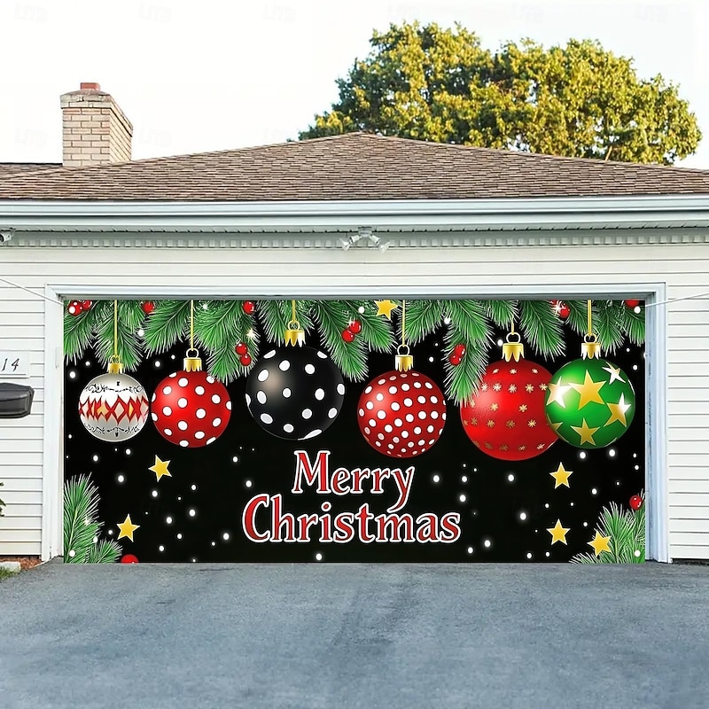 Christmas Outdoor Garage Door Cover Merry Christmas Ornament Balls Large Tapestry Backdrop Holiday Party Wall Decoration For Outdoor Garage Door Home Christmas Festival Celebration Decor2