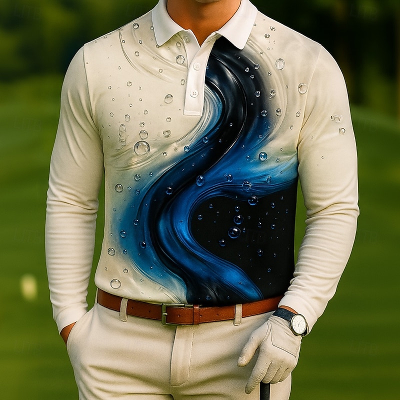 Men's Geometic Golf Polo Long Sleeve Polo Shirts Lapel Casual Outdoor Athleisure Daily Wear 3D Print Buttons Spring Fall Winter White Red Blue3