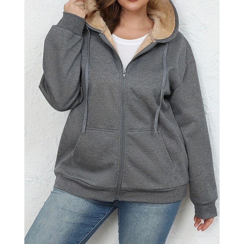 Women's Zip Up Hoodies Plain Casual Long Sleeve Hooded Regular Tops Street Dailywear Zipper Pocket Black Wine Navy Blue Light Grey Dark Gray Fall Winter4