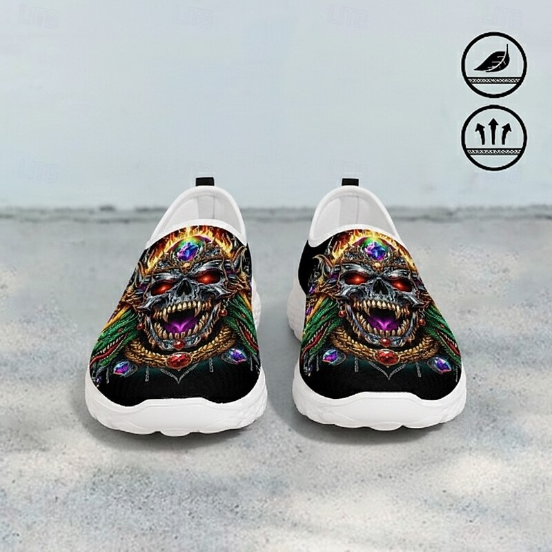 Men's Breathable Slip-On Sneakers with Skull and Dragon Print – Gothic Casual Shoes for Halloween & Streetwear4