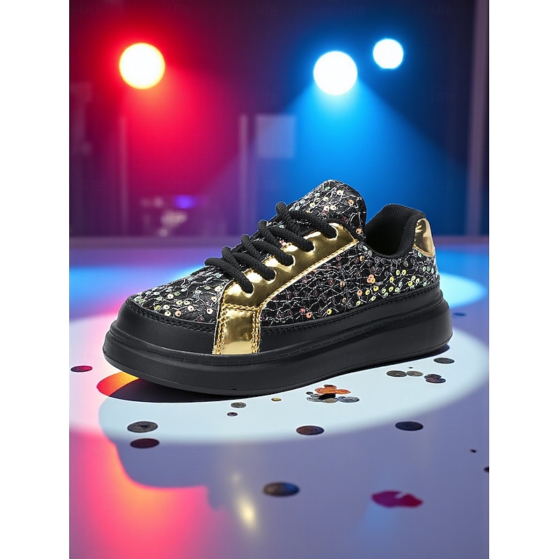 Korean Idol Inspired Pop Star Costume Shoes Girls' Sparkly Holographic Sneakers with Sequin Detailing Casual Fashion Footwear for Dance and Party Outfits4