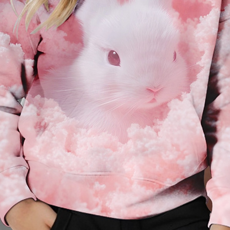 Girls' 3D Rabbit Hoodie Long Sleeve Fall Winter Fashion Adorable Basic Kids 4-12 Years Hooded Outdoor Casual Daily Regular Fit3