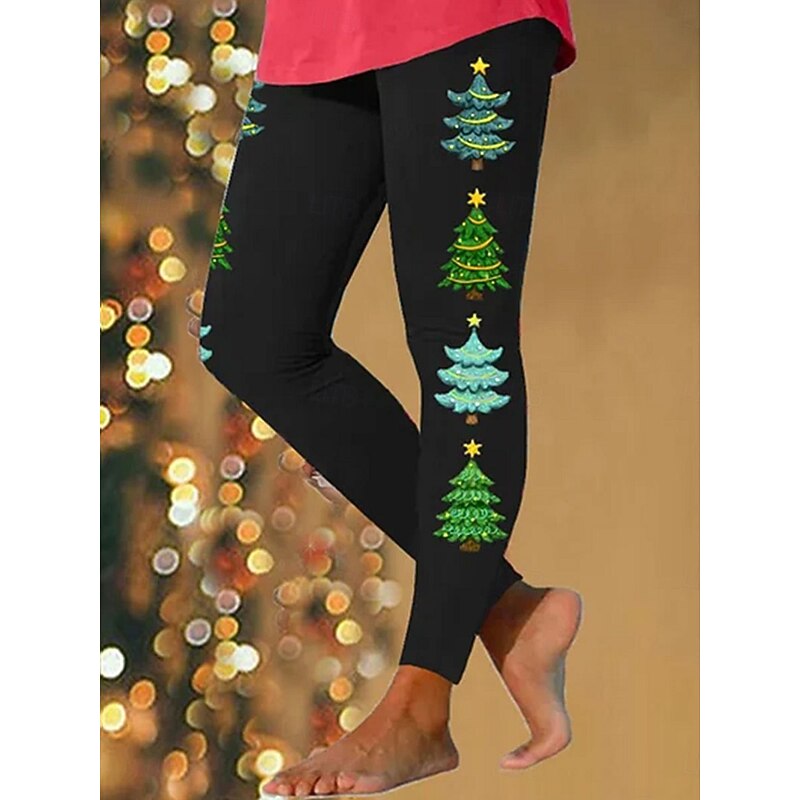 Women's Leggings Vacation Vintage Fashion Ankle-Length High WaistPantsUgly Christmas Graphic Christmas Printing Thermal Warm Soft Breathable Stretchy Formal Outdoor Vacation Green Summer Spring Fall