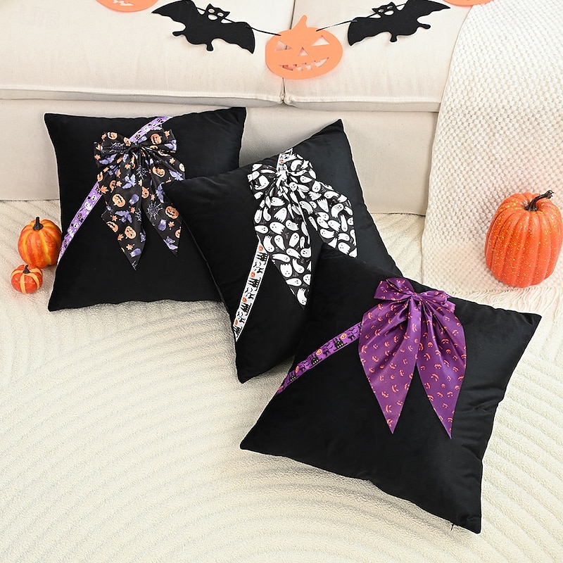 1 Pc Halloween Pillow Cover, Ghost Geometric Casual Square Zipper Traditional Classic4