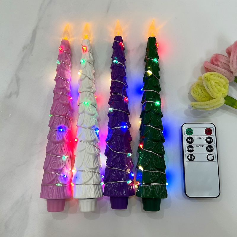 3/4 Pcs Christmas 2025 new LED Christmas tree long pole electronic candle light 24CM remote control AA battery indoor bedroom dining room party atmosphere decoration light decoration props2