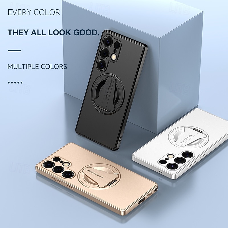 Phone Case For Samsung Galaxy S25 S25 Ultra Plus S25 Edge Back Cover Magnetic Adsorption with Stand Holder Magnetic Support Wireless Charging Retro PC2