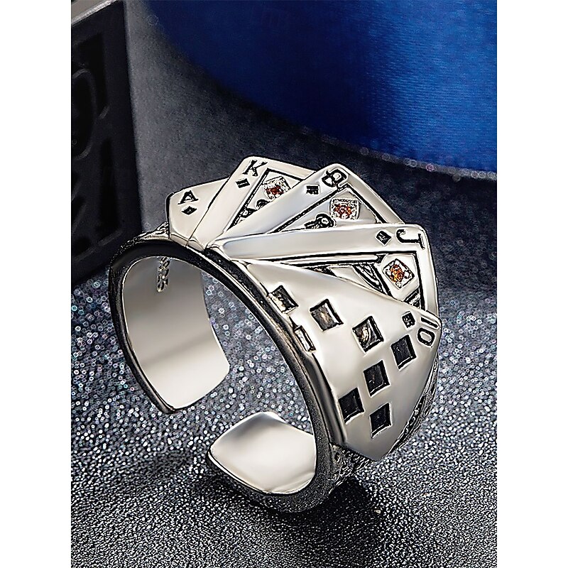 Men's Alloy Poker Ring – Vintage Playing Card Design Adjustable Band for Gothic, Punk Style, Party and Casual Wear4