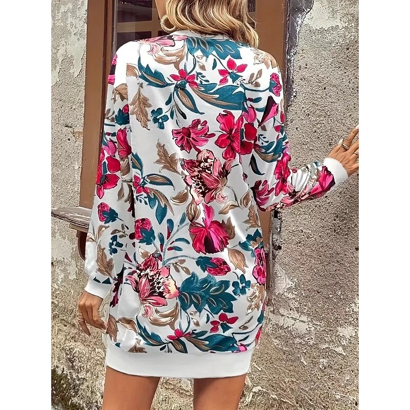 Women's Black White Fall Winter Mini Dress Shift Dress Athletic Dress Vacation Casual Outdoor Vacation Home Regular Fit Floral Geometric Plaid Crew Neck4