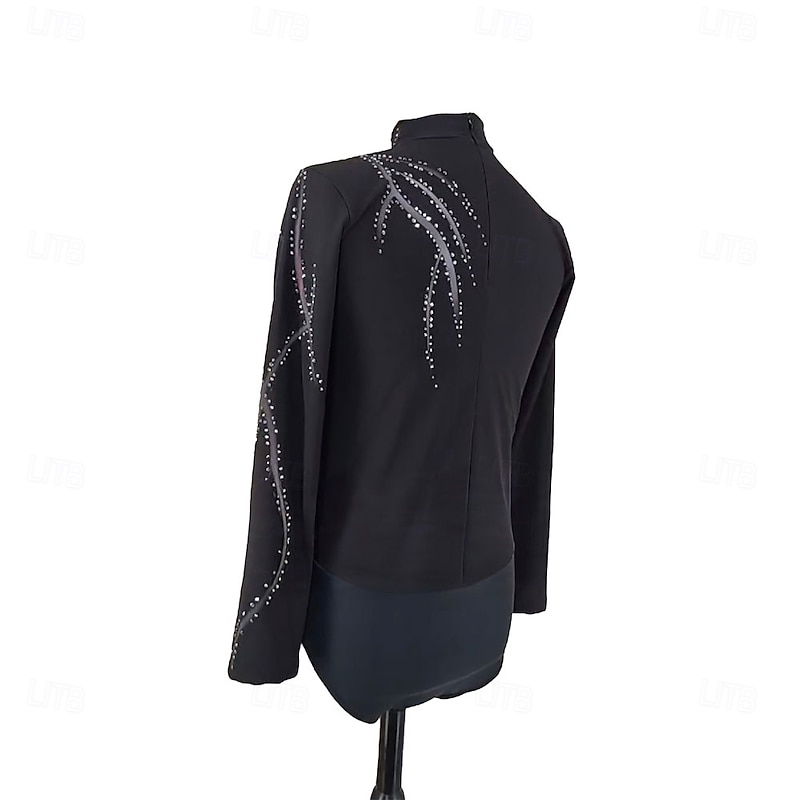 Figure Skating Top Men's Boys' Ice Skating Tops Black Patchwork Halo Dyeing Spandex High Elasticity Training Professional Competition Skating Wear Classic Crystal / Rhinestone Long Sleeve Ice Skating2
