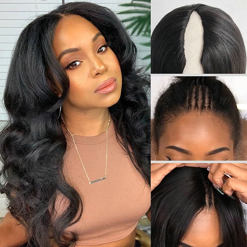 V Part Wigs Human Hair Body Wave Upgrade Glueless Human Hair V-Part Clip in Wigs No Leave Out No Glue No Sew-in Beginner Friendly