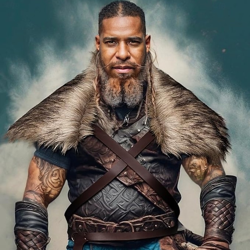 Retro Vintage Medieval Renaissance Cape Waist Belt Faux Fur Costume Warrior Viking Fancy Dress Men's Viking Performance Party LARP Adults Shawl