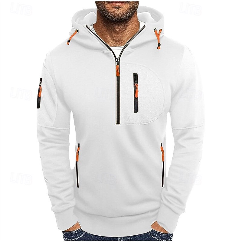 Men's Hoodie Quarter Zip Hoodie Black White Navy Blue Khaki Light Grey Hooded Plain Pocket Quarter Zip Sports & Outdoor Daily Holiday Polyester Streetwear Basic Casual Spring Fall Clothing Apparel4