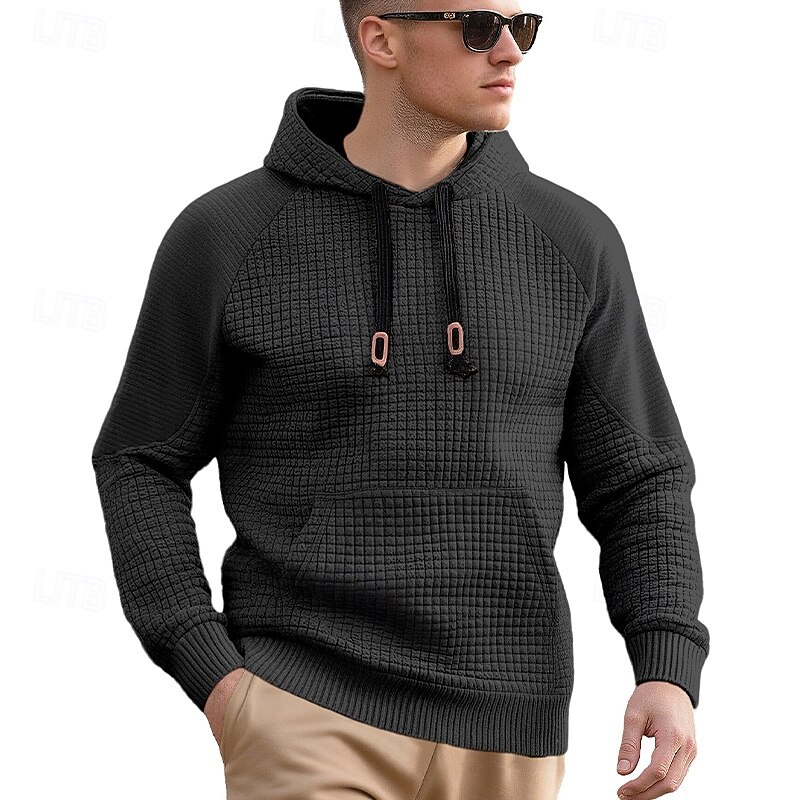 Men's Hoodie Waffle Hoodies Pullover Hoodie Sweatshirt Black White Khaki Light Grey Dark Gray Hooded Plain Pleated Patchwork Textured Sports & Outdoor Casual Daily Streetwear Cool Sportswear Spring3