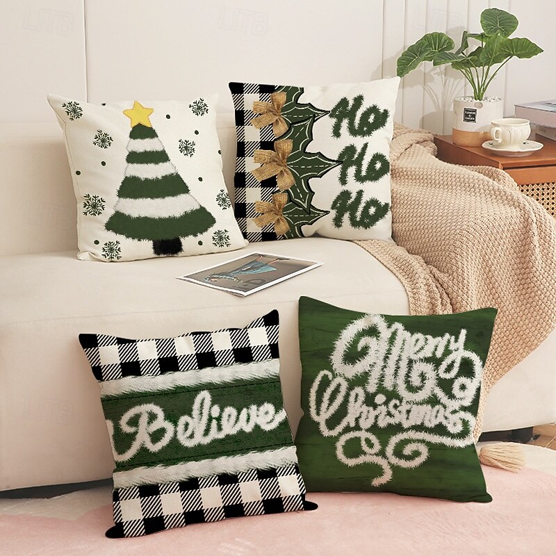 Hot Christmas Pillow Covers Set, Linen Printed Decorative Cushions, Indoor Holiday Party Throw Pillows for Sofa & Home Decor3