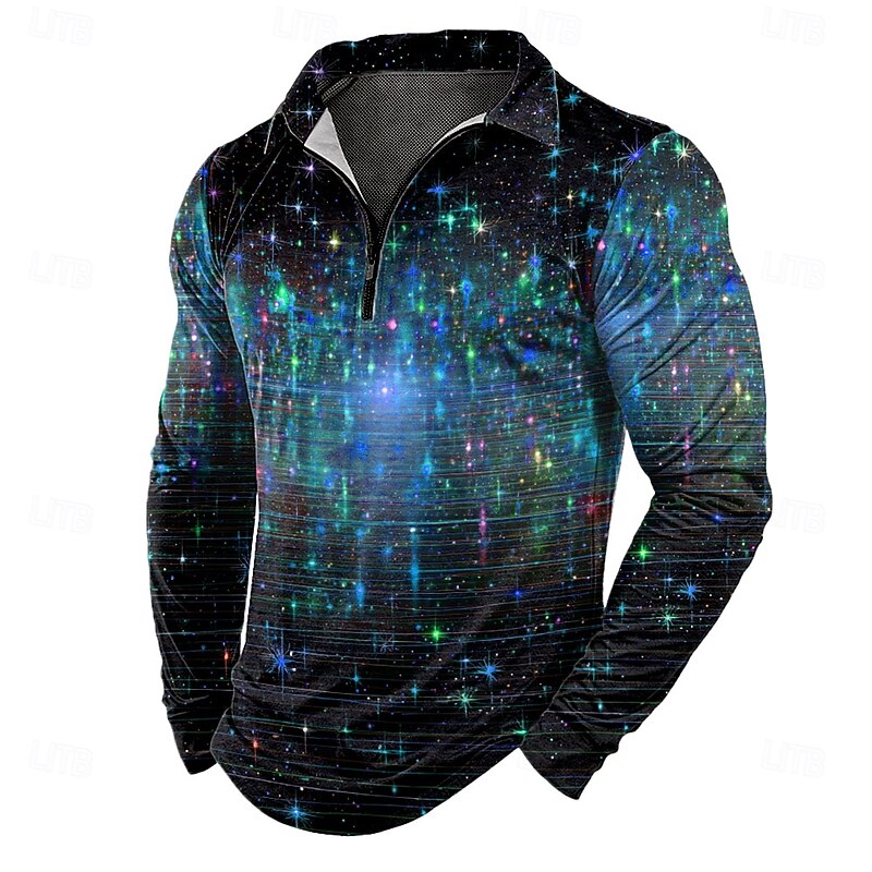 Men's Graphic Zip Polo Shirts Long Sleeve Polo Shirts Lapel Casual Outdoor Daily Wear 3D Print Fall Winter Blue Purple Orange2