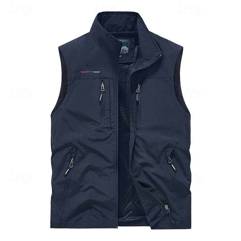 Men's Outdoor Vest Vest Fishing Vest Outdoor Daily Fashion Casual Spring Fall Pocket Polyester Comfortable Plain Zipper Stand Collar Regular Fit Black Orange Khaki Army Green Vest2