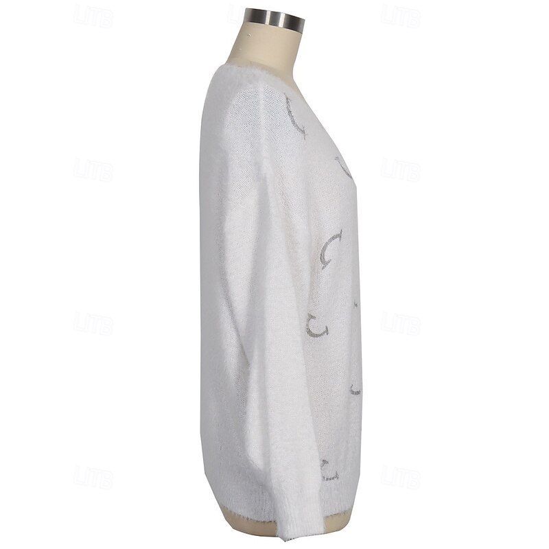 Women's Sweater Pullover Streetwear Casual Graphic Ribbed V Neck Knitted Long Sleeve Regular Tops Knit Outdoor Daily Weekend White Yellow Fall Winter4