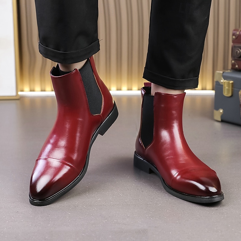 Men's Red Chelsea Boots Classic Slip-On Dress Ankle Boots with Polished Finish for Business Professionals, Evening Parties and Formal Occasions3