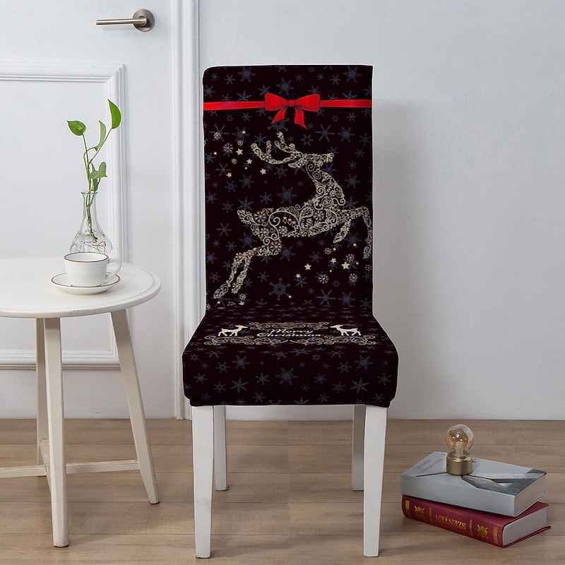 Christmas Dining Chair Cover Stool Chair Cover, Geometric Printed Polyester Slipcovers, Holiday Decorative Chair Protector for Home4