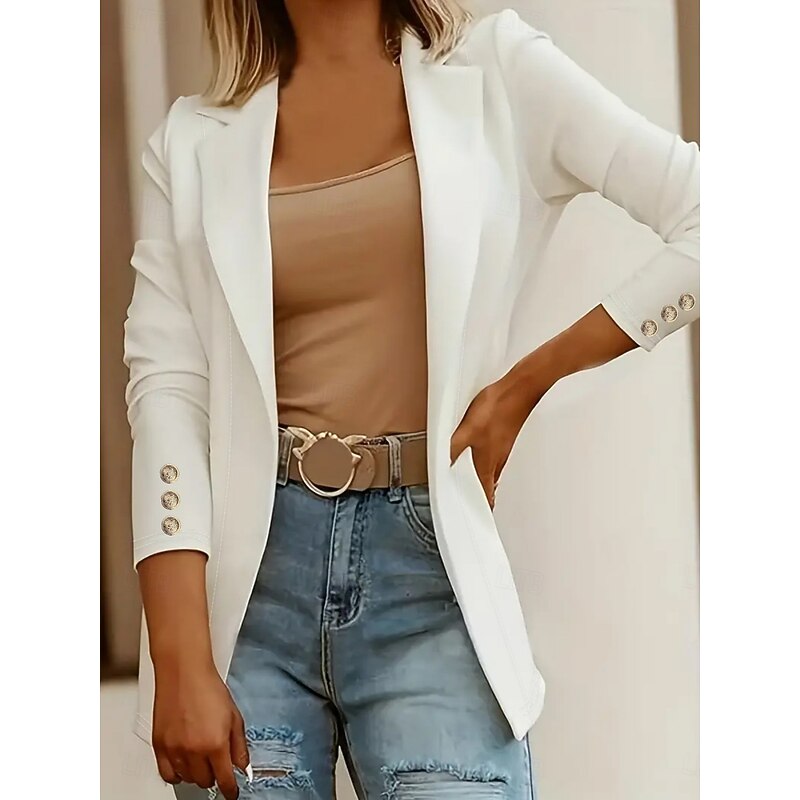 Women's Blazer Comfortable Breathable Pocket Casual Plain Office Street Casual Daily Wear Open Front Regular Turndown Regular Fit Long Sleeve Outerwear Black White Red Summer Spring2