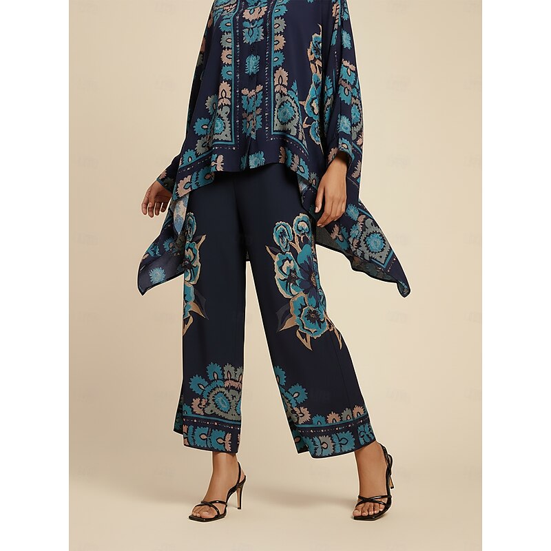 Women's Wide Leg Pants Ethnic Floral Placement Print Elastic Waist Casual Vacation Spring Fall