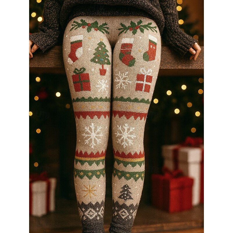 Women's Leggings Vacation Vintage Ethnic Style Full Length High WaistPantsUgly Christmas Graphic Santa Claus Christmas 3D Print Novelty Quick Dry Breathability Soft Stretchy Outdoor Home Causal Light3