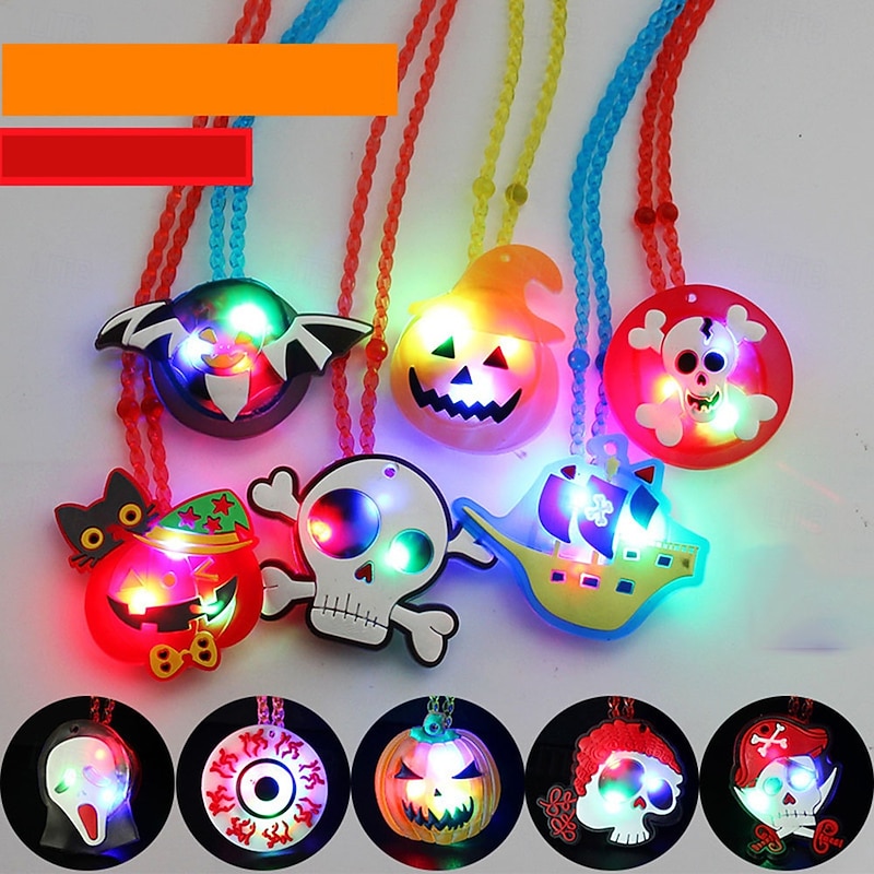 12 Pcs Halloween Party Favors for Kids Random Styles LED Light Up Necklaces Halloween Toys Gifts Spider Ghost Glow in the Dark Trick or Treat Toys Party Supplies Halloween Treat Goodie Bag Fillers3