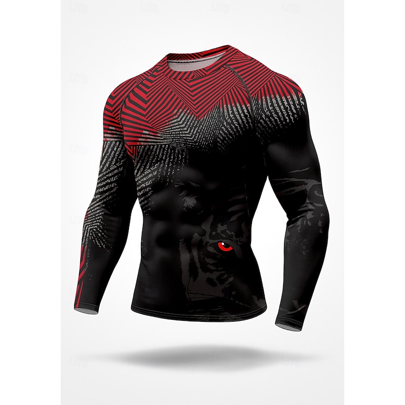 Men's Compression Shirt Running Shirt Lion Geometric 3D Print Long Sleeve Base Layer Quick Dry Compression Power Flex Moisture Wicking Gym Workout Active Training Exercise Sportswear Activewear Black