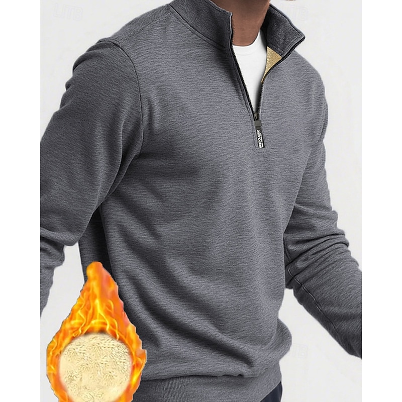 Men's Sweatshirt Fleece Sweatshirt Quarter Zip Sweatshirt Black Wine Navy Blue Dark Gray Half Zip Plain Quarter Zip Sports & Outdoor Daily Holiday Polyester Streetwear Basic Casual Winter Clothing3