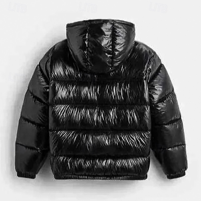 Men's Winter Coat Puffer Jacket Padded Jacket Pocket Polyster Vacation Daily Wear Date Regular Fashion Casual Comfortable Thermal Warm Fall & Winter Solid / Plain Color Black Dark Green Puffer Jacket3