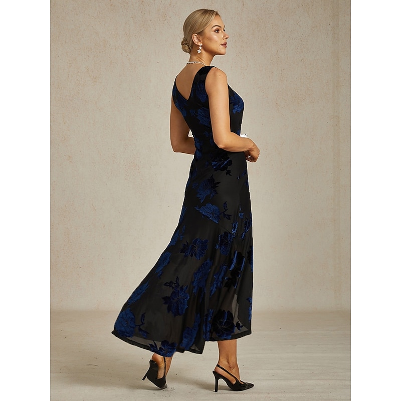 Women's Maxi Dress Sheath Dress Trumpet Mermaid Dress A Line Dress Bodycon Dress Elegant Formal Cocktail Party Wedding Guest Evening Party Regular Fit Floral Sleeveless Crew Neck Navy Blue Fall Winter2