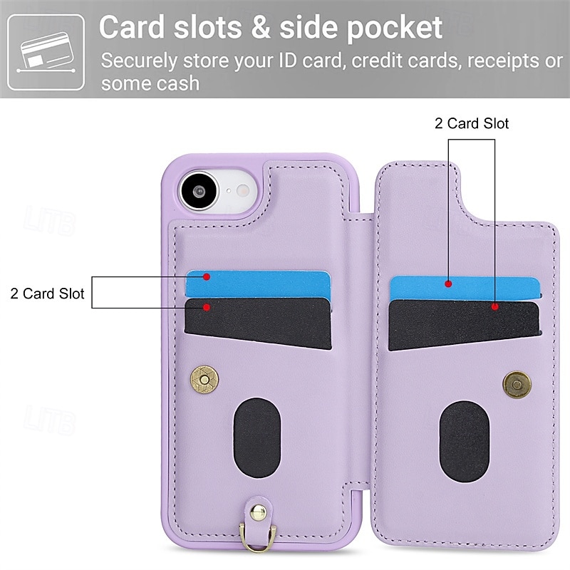 Phone Case For iPhone 17 Pro Max 16 15 14 Pro Max Plus 16e 13 Pro Max Back Cover Wallet Case Magnetic with Wrist Strap Kickstand TPU PC PU Leather3