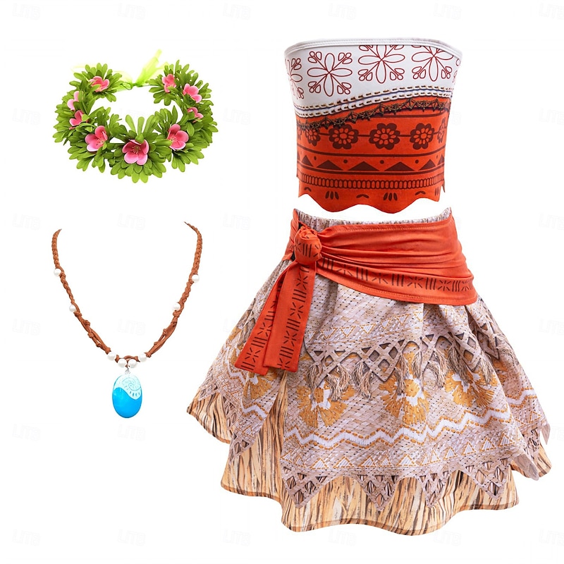 Moana Princess Moana Dress Costume Flower Crown Movie TV Theme Costumes Movie Cosplay for Girls' Kid's Halloween Carnival Children's Day World Book Day Party Birthday Beach
