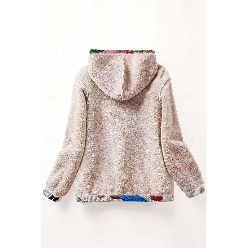 Women's Zip Up Hoodies Floral Graphic Paisley Warm Active Vintage Long Sleeve Hooded Regular Tops Home Party Evening Wear Dailywear Zip Up Patchwork Zipper Red Khaki Spring Fall Winter4