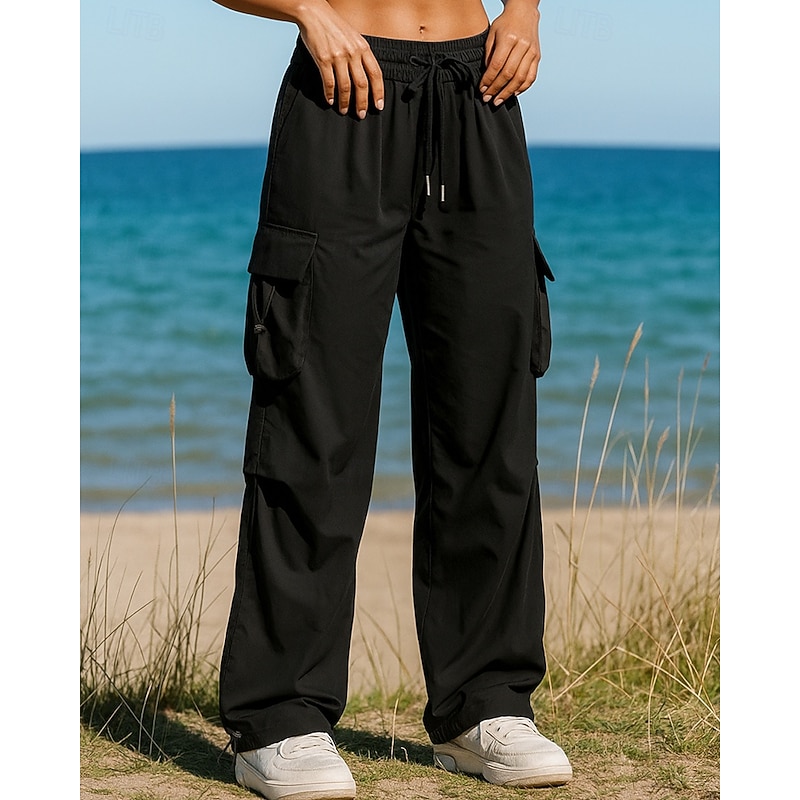 Men's Wide Leg Pants Cargo Pants Hiking Pants Trousers Outdoor Regular Fit Waterproof Windproof Bottoms Pocket Elastic Waist Black Army Green Camping / Hiking Running S M L XL XXL