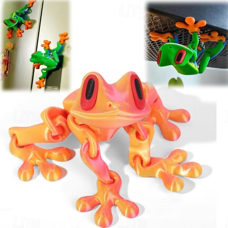 3/6Pcs 3D Printed Magnet Frog Toy – Articulated Joint Frog Model, 3D Printed Desk Ornament, Refrigerator Magnet, Collectible Figurine, Trendy Toy