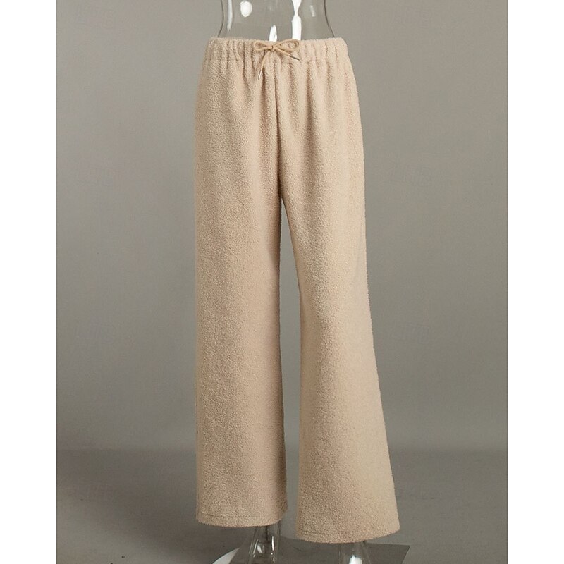 Women's Wide Leg Chinos Streetwear Casual Full Length Medium Waist Plain Drawstring Pocket Elastic Waistband Soft Micro-elastic Outdoor Street Apricot Light Brown Fall Winter Loose Fit3