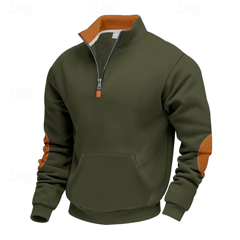 Men's Sweatshirt Pullover Hoodie Sweatshirt Pullover Quarter Zip Sweatshirt Black Army Green Navy Blue Camel Light Grey Standing Collar Plain Patchwork Pocket Color Block Sports & Outdoor Casual Daily4