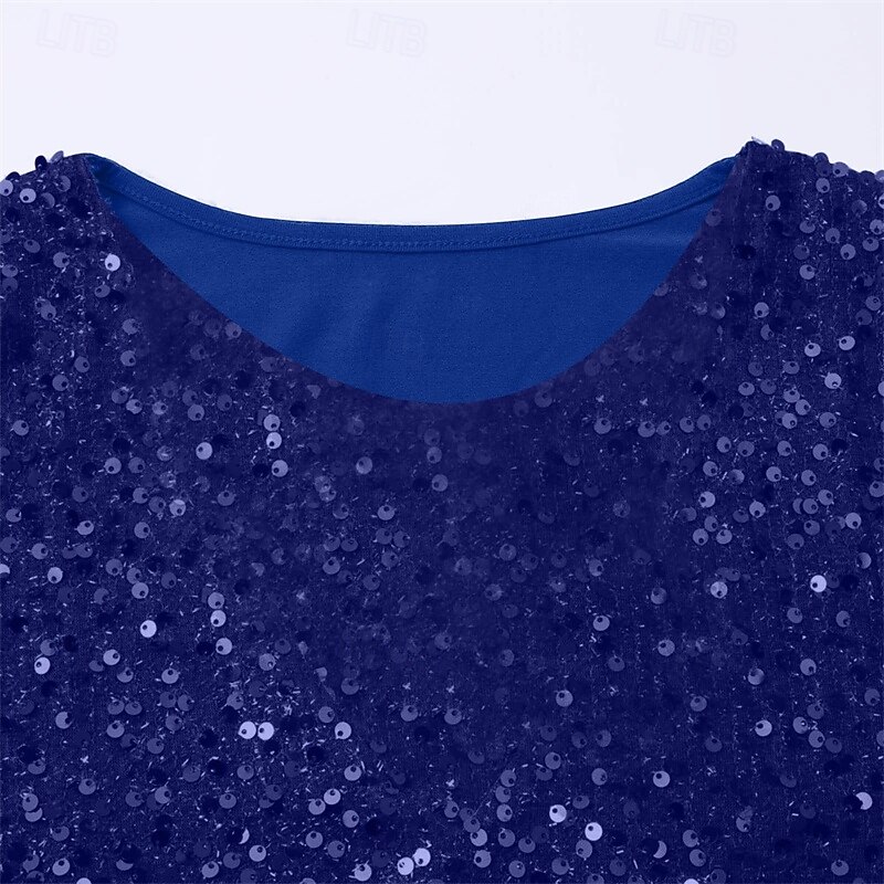 Women's T Shirt Tee Top Solid Color Fashion Stylish Classic Long Sleeve Round Neck Regular Tops Daily Weekend Sequins Patchwork Blue Spring Fall4