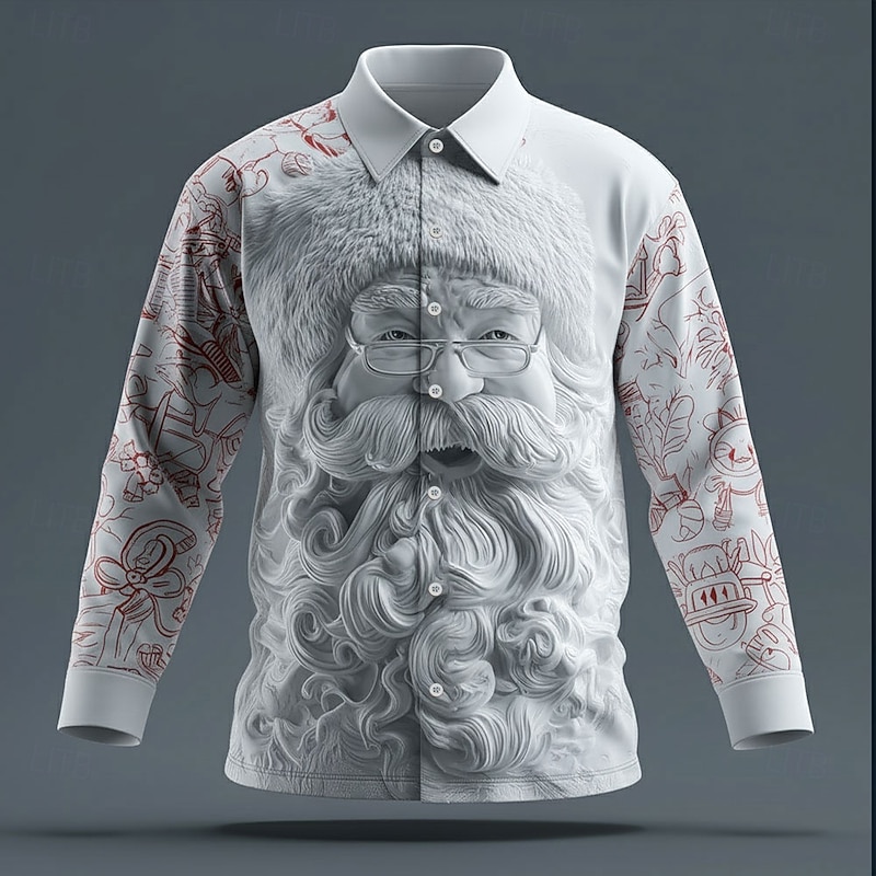 Christmas Men's Roaring Santa Claus funny christmas Shirt Button Up Shirt Long Sleeve Funny Outdoor Holiday Spring Fall Turndown 3D Print Collared Shirts White Red2