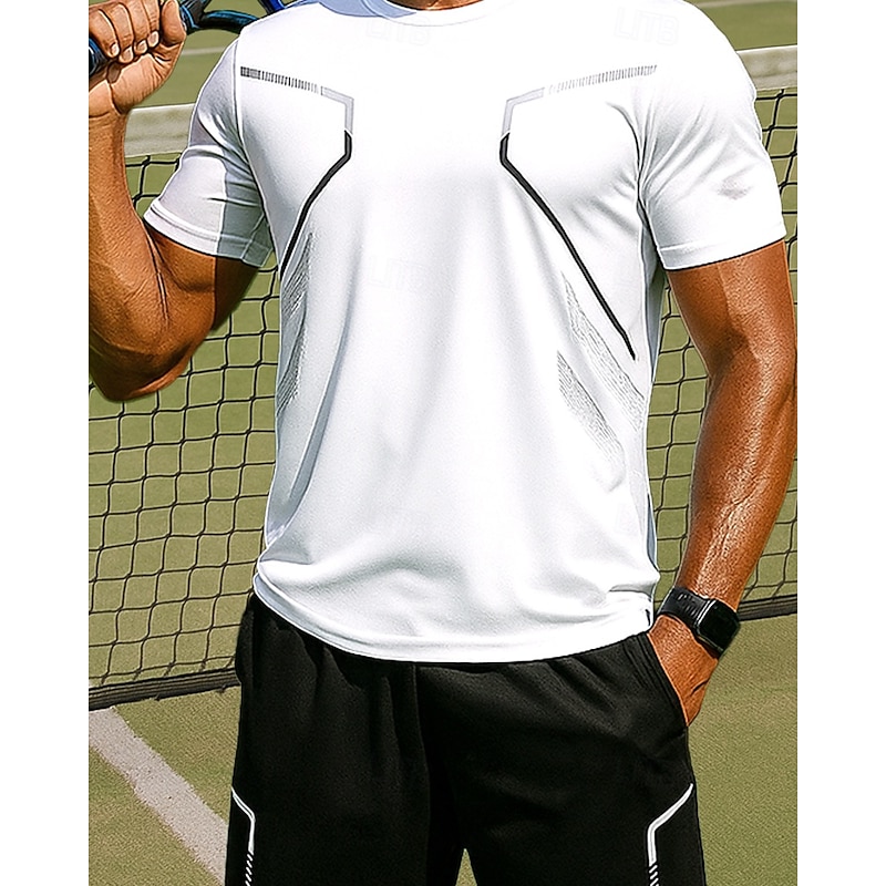 Men's Tennis Tee Short Sleeves Contrast Binding Sweat-Wicking Moisture Wicking Breathable Tennis Golf Pickleball Crew Neck Black White Tennis Clothing3