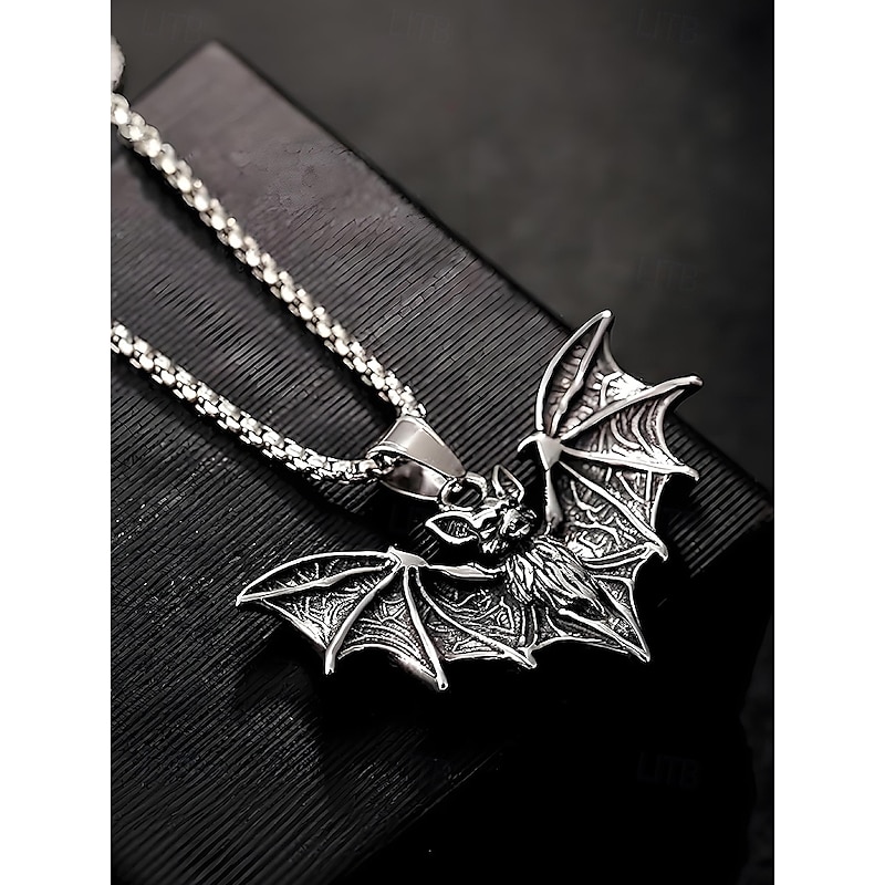 Men's Halloween Bat Pendant Necklace, Gothic Punk Style Stainless Steel Jewelry with Chain for Cosplay, Parties and Festivals